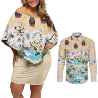 Indian Legendary Motorcycle Couples Matching Off Shoulder Short Dress and Long Sleeve Button Shirt Tropical Style - Wonder Print Shop