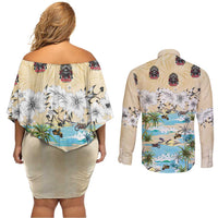 Indian Legendary Motorcycle Couples Matching Off Shoulder Short Dress and Long Sleeve Button Shirt Tropical Style - Wonder Print Shop