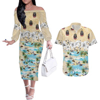 Indian Legendary Motorcycle Couples Matching Off The Shoulder Long Sleeve Dress and Hawaiian Shirt Tropical Style - Wonder Print Shop