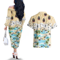 Indian Legendary Motorcycle Couples Matching Off The Shoulder Long Sleeve Dress and Hawaiian Shirt Tropical Style - Wonder Print Shop