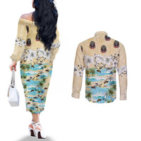 Indian Legendary Motorcycle Couples Matching Off The Shoulder Long Sleeve Dress and Long Sleeve Button Shirt Tropical Style - Wonder Print Shop