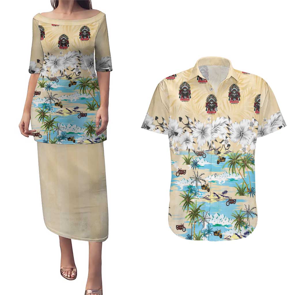 Indian Legendary Motorcycle Couples Matching Puletasi and Hawaiian Shirt Tropical Style - Wonder Print Shop