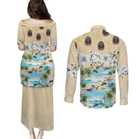 Indian Legendary Motorcycle Couples Matching Puletasi and Long Sleeve Button Shirt Tropical Style - Wonder Print Shop