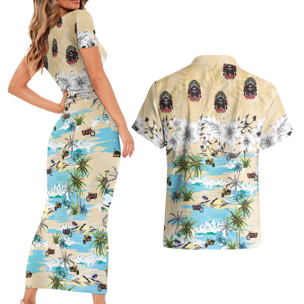 Indian Legendary Motorcycle Couples Matching Short Sleeve Bodycon Dress and Hawaiian Shirt Tropical Style - Wonder Print Shop
