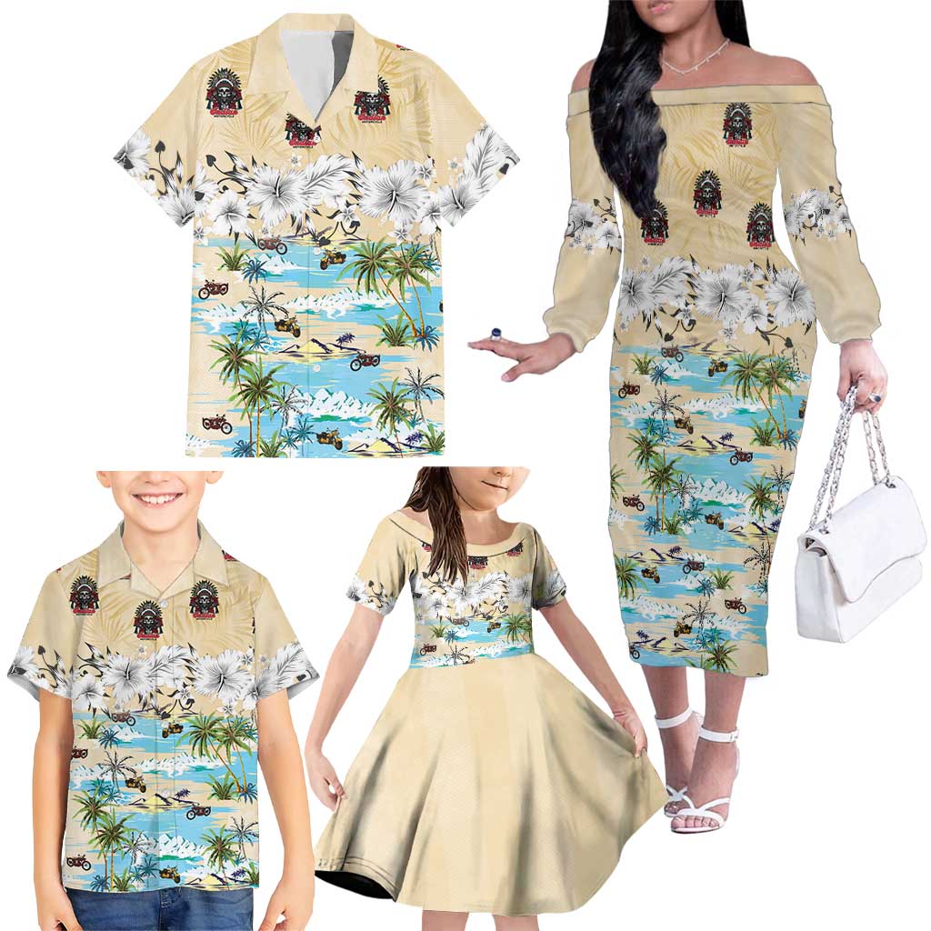 Indian Legendary Motorcycle Family Matching Off The Shoulder Long Sleeve Dress and Hawaiian Shirt Tropical Style - Wonder Print Shop