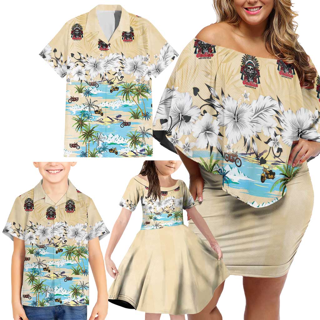 Indian Legendary Motorcycle Family Matching Off Shoulder Short Dress and Hawaiian Shirt Tropical Style - Wonder Print Shop
