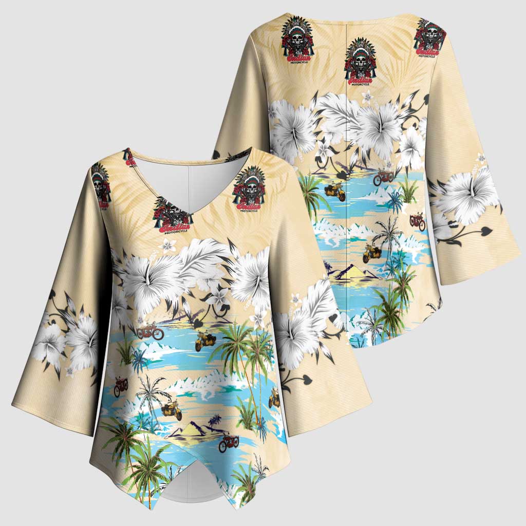 Indian Legendary Motorcycle Kimono Sleeve Blouse Tropical Style - Wonder Print Shop