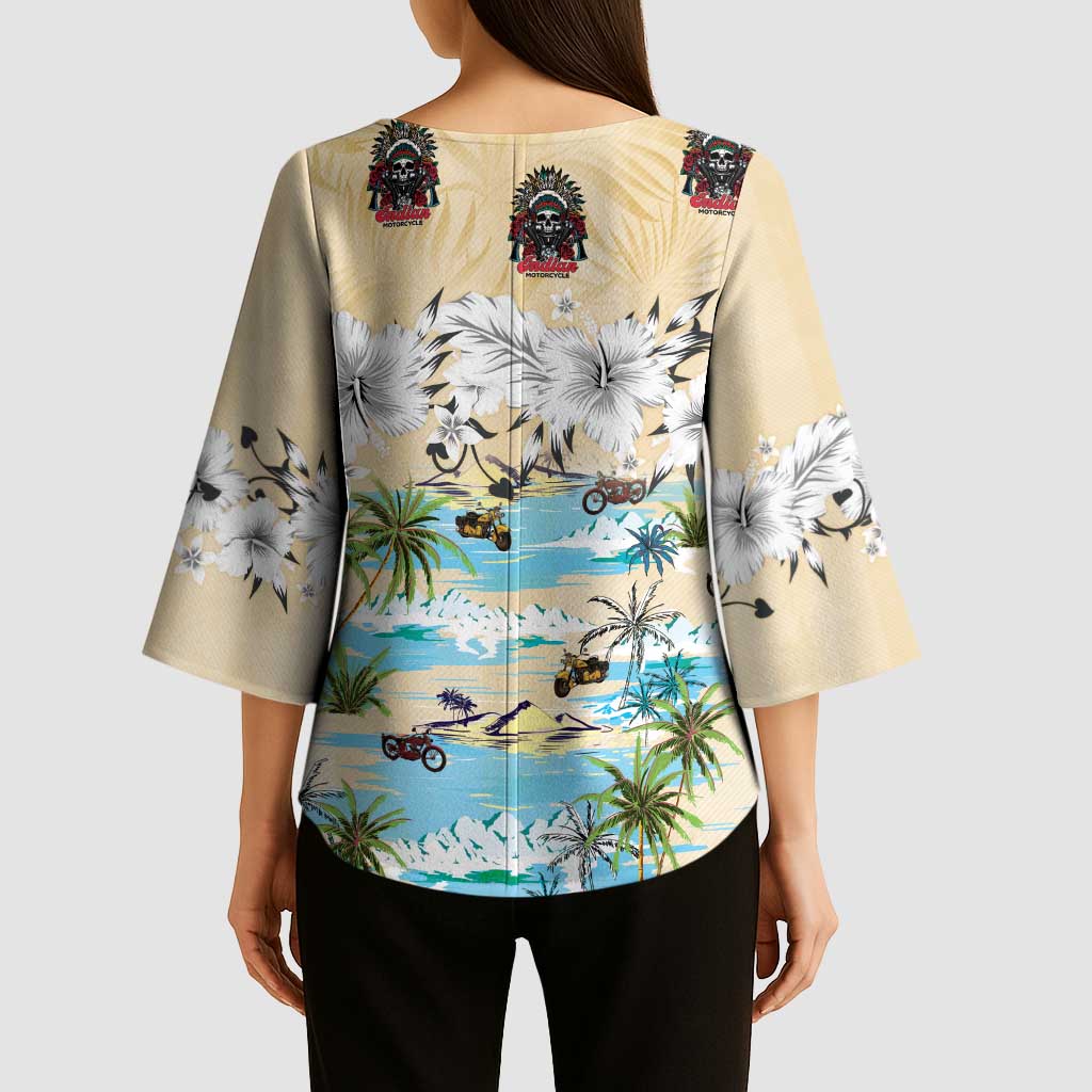 Indian Legendary Motorcycle Kimono Sleeve Blouse Tropical Style - Wonder Print Shop