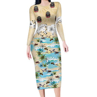 Indian Legendary Motorcycle Long Sleeve Bodycon Dress Tropical Style - Wonder Print Shop