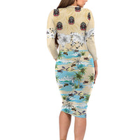 Indian Legendary Motorcycle Long Sleeve Bodycon Dress Tropical Style - Wonder Print Shop