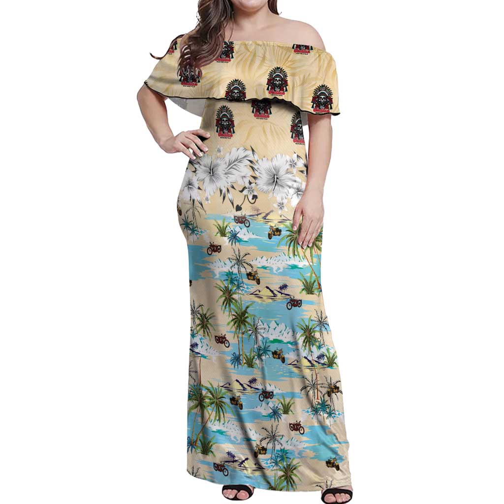 Indian Legendary Motorcycle Off Shoulder Maxi Dress Tropical Style - Wonder Print Shop