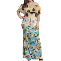 Indian Legendary Motorcycle Off Shoulder Maxi Dress Tropical Style - Wonder Print Shop