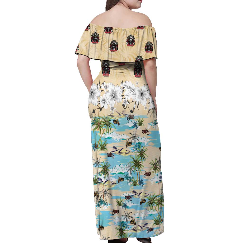 Indian Legendary Motorcycle Off Shoulder Maxi Dress Tropical Style - Wonder Print Shop