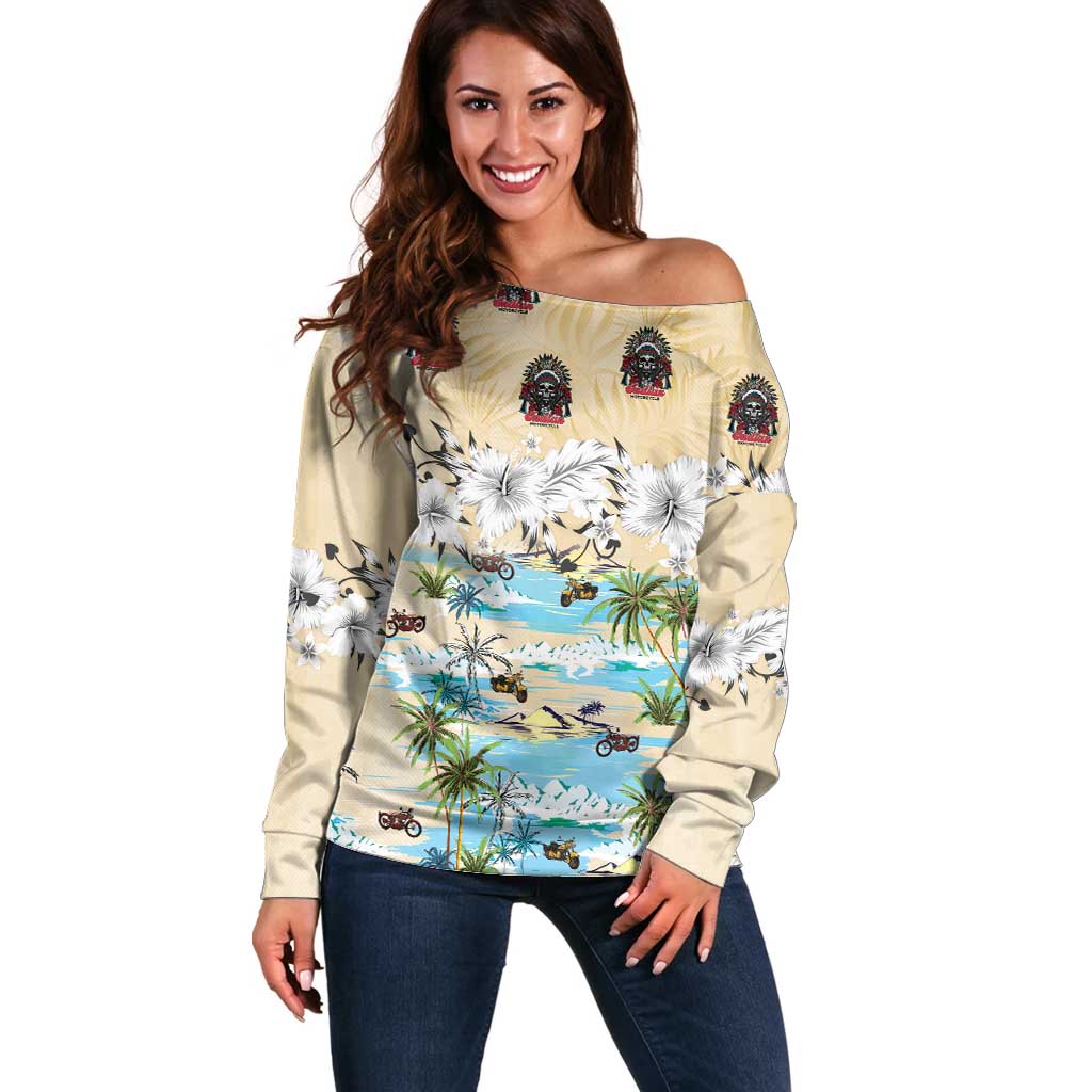 Indian Legendary Motorcycle Off Shoulder Sweater Tropical Style - Wonder Print Shop
