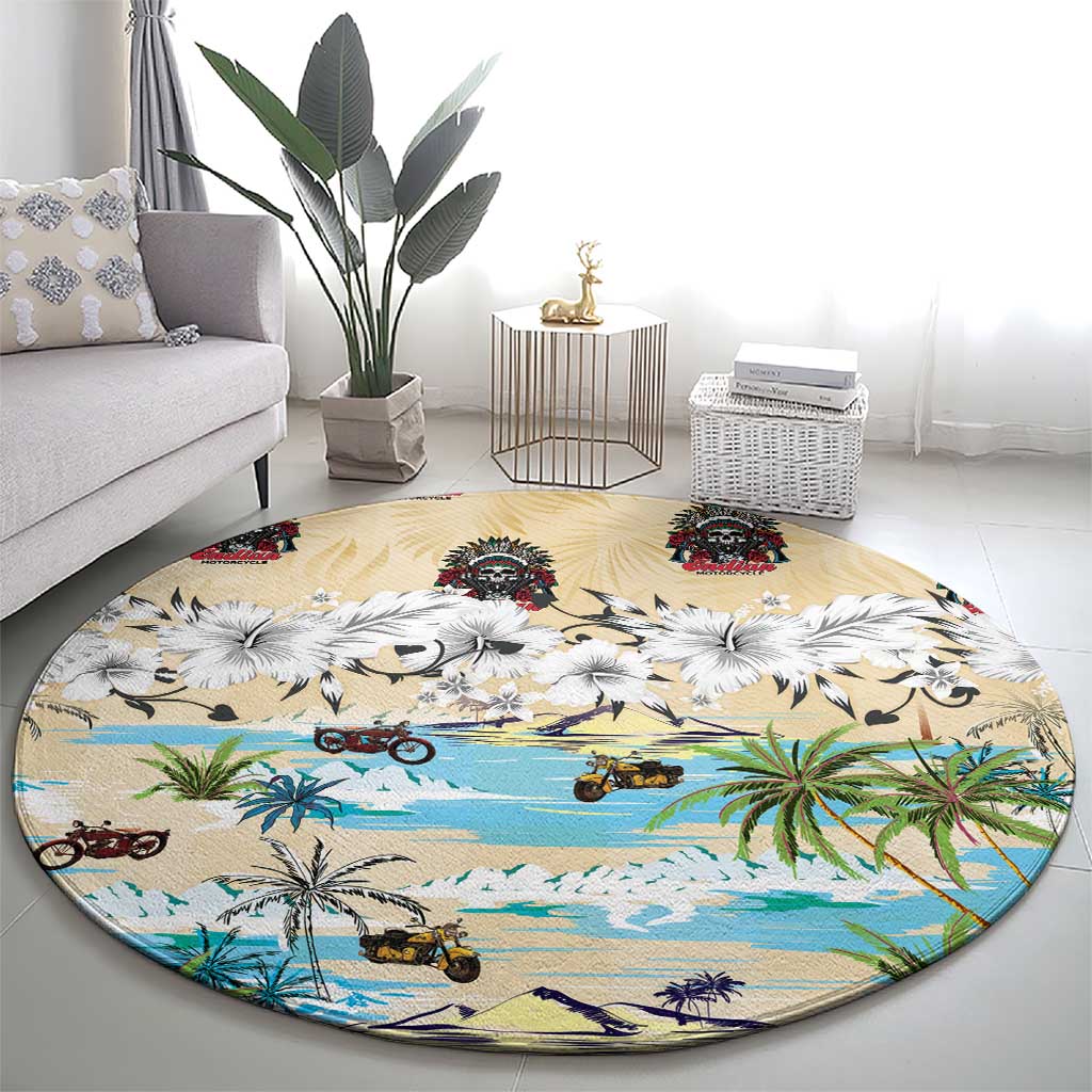 Indian Legendary Motorcycle Round Carpet Tropical Style - Wonder Print Shop