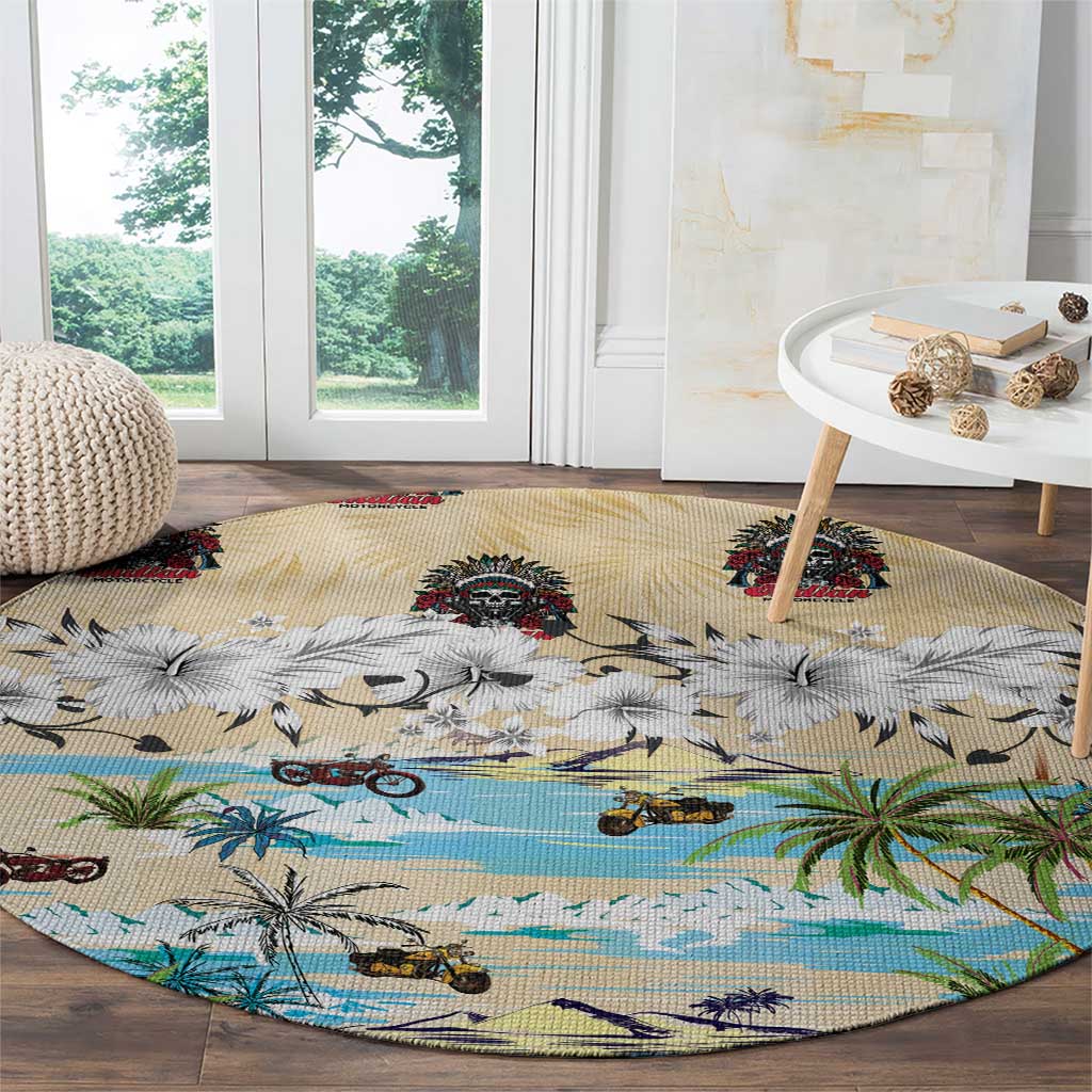 Indian Legendary Motorcycle Round Carpet Tropical Style - Wonder Print Shop