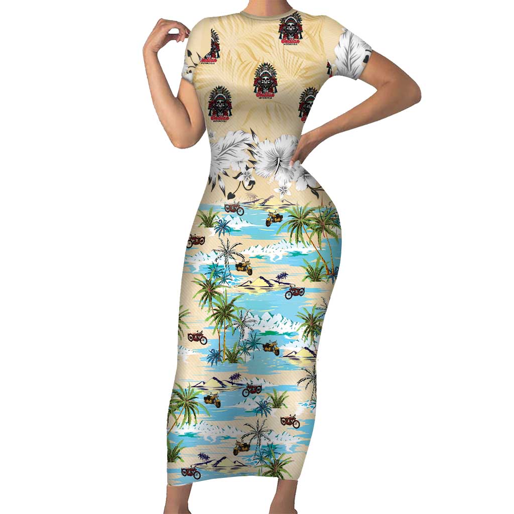 Indian Legendary Motorcycle Short Sleeve Bodycon Dress Tropical Style - Wonder Print Shop