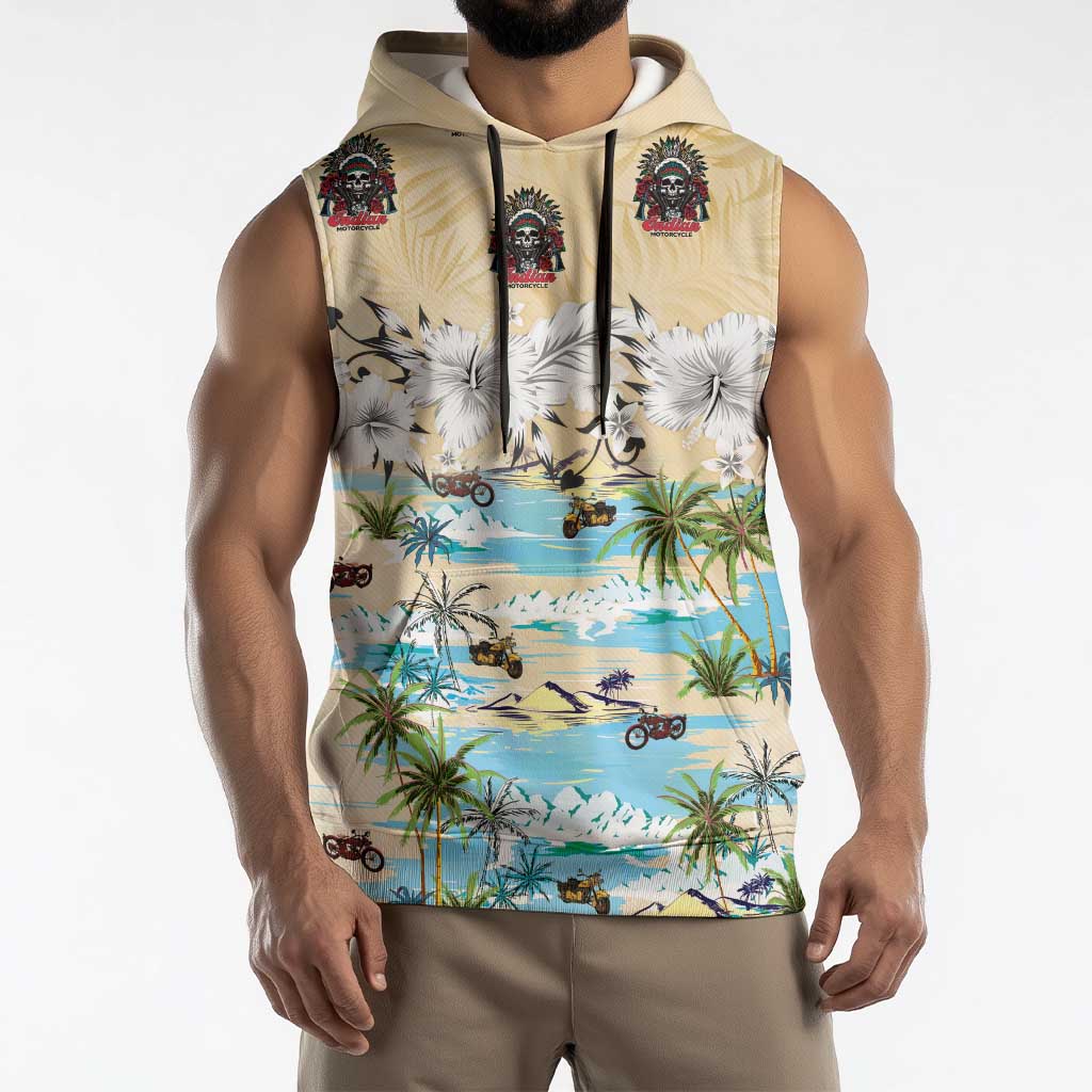 Indian Legendary Motorcycle Sleeveless Hoodie Tropical Style - Wonder Print Shop