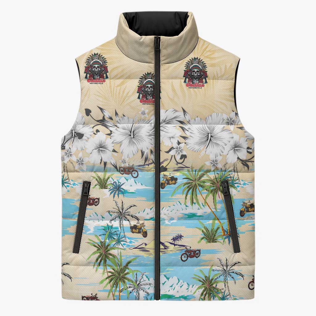 Indian Legendary Motorcycle Sleeveless Puffer Jacket Tropical Style - Wonder Print Shop