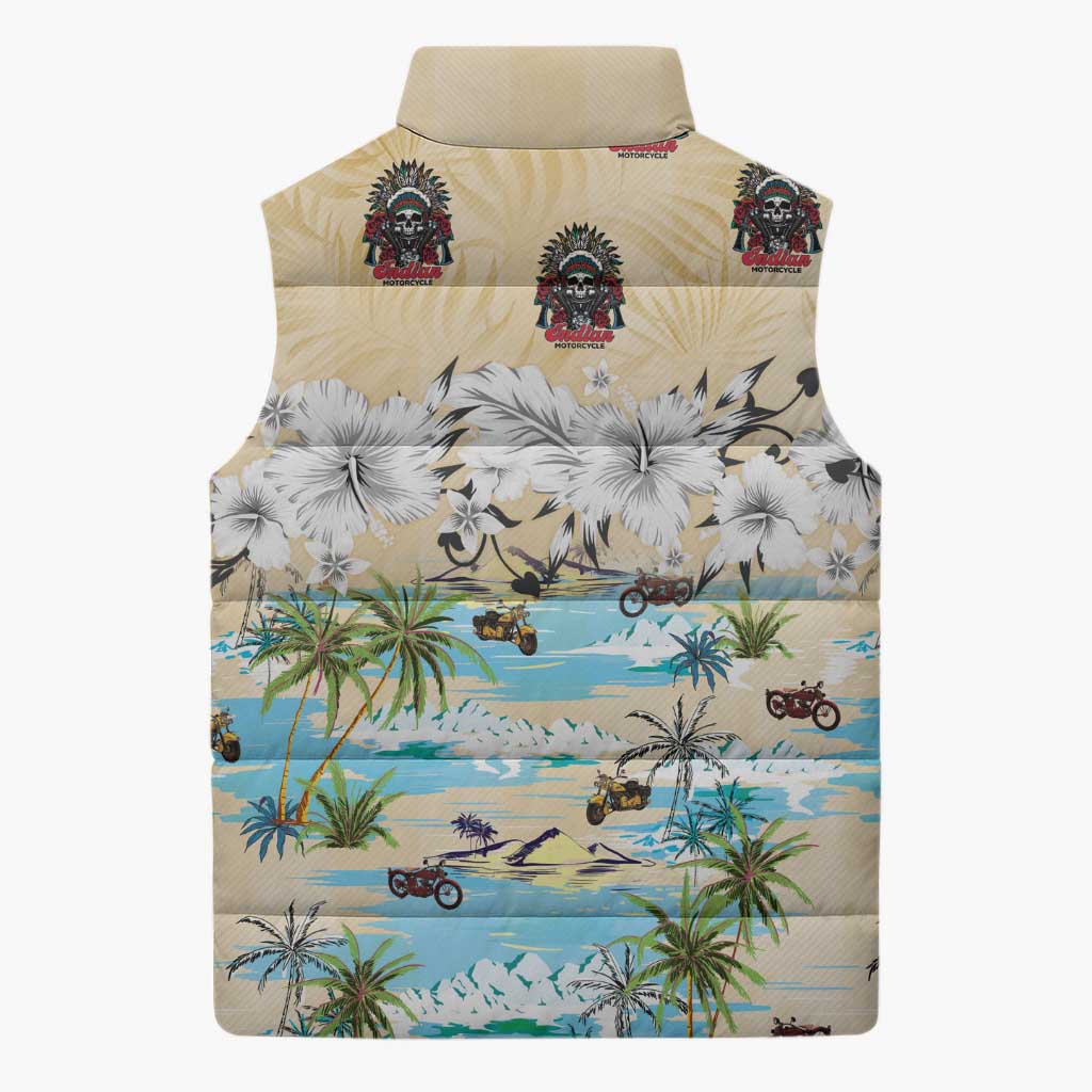 Indian Legendary Motorcycle Sleeveless Puffer Jacket Tropical Style - Wonder Print Shop