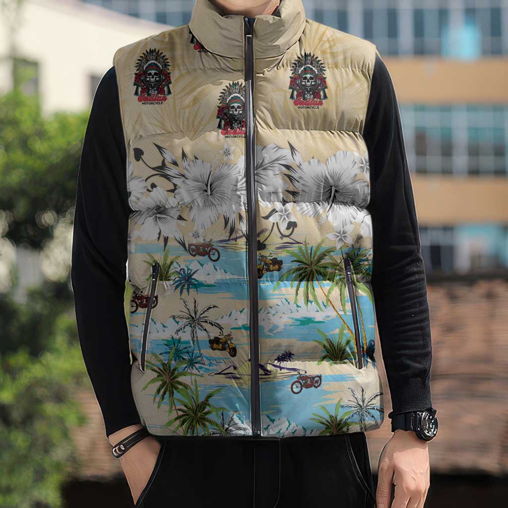 Indian Legendary Motorcycle Sleeveless Puffer Jacket Tropical Style - Wonder Print Shop