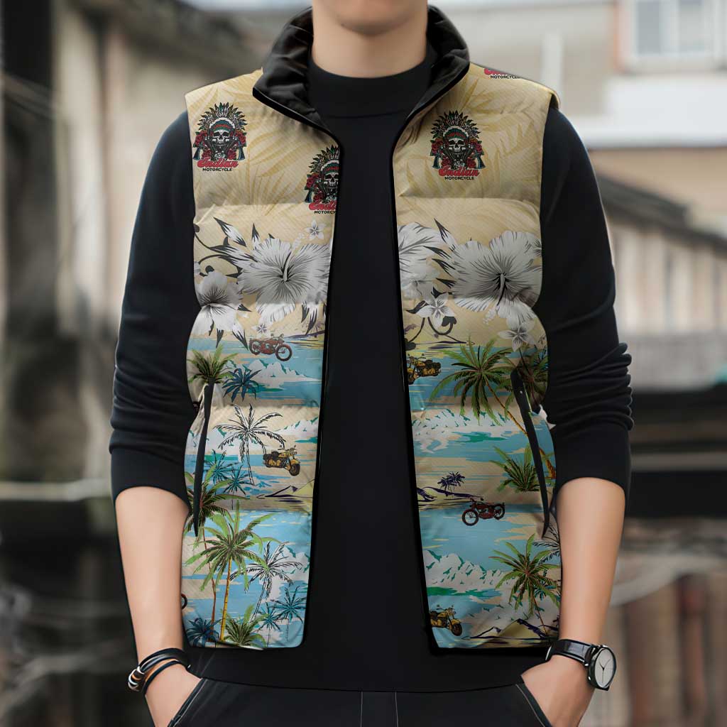 Indian Legendary Motorcycle Sleeveless Puffer Jacket Tropical Style - Wonder Print Shop