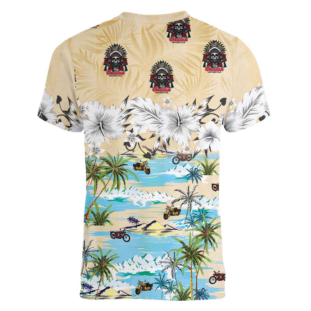 Indian Legendary Motorcycle Women V-Neck T-Shirt Tropical Style - Wonder Print Shop