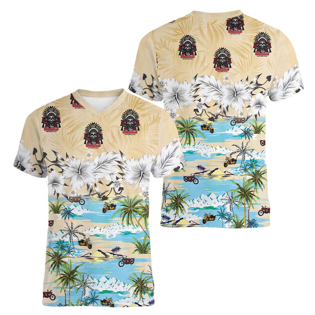 Indian Legendary Motorcycle Women V-Neck T-Shirt Tropical Style - Wonder Print Shop