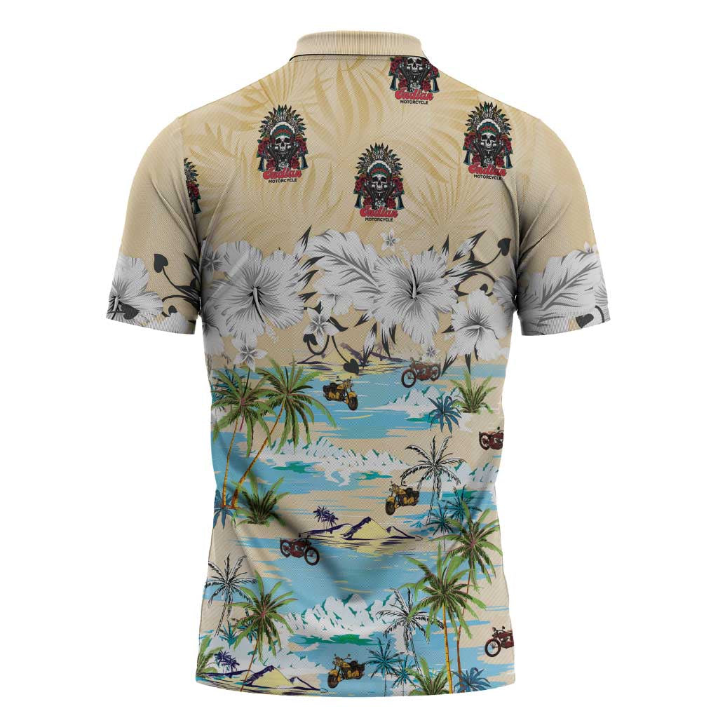 Indian Legendary Motorcycle Zipper Polo Shirt Tropical Style - Wonder Print Shop