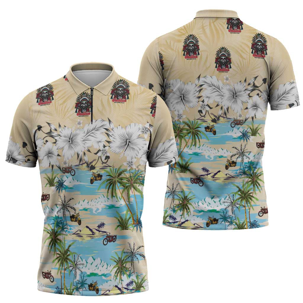 Indian Legendary Motorcycle Zipper Polo Shirt Tropical Style - Wonder Print Shop