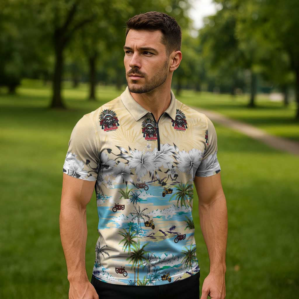 Indian Legendary Motorcycle Zipper Polo Shirt Tropical Style - Wonder Print Shop