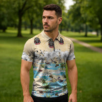 Indian Legendary Motorcycle Zipper Polo Shirt Tropical Style - Wonder Print Shop