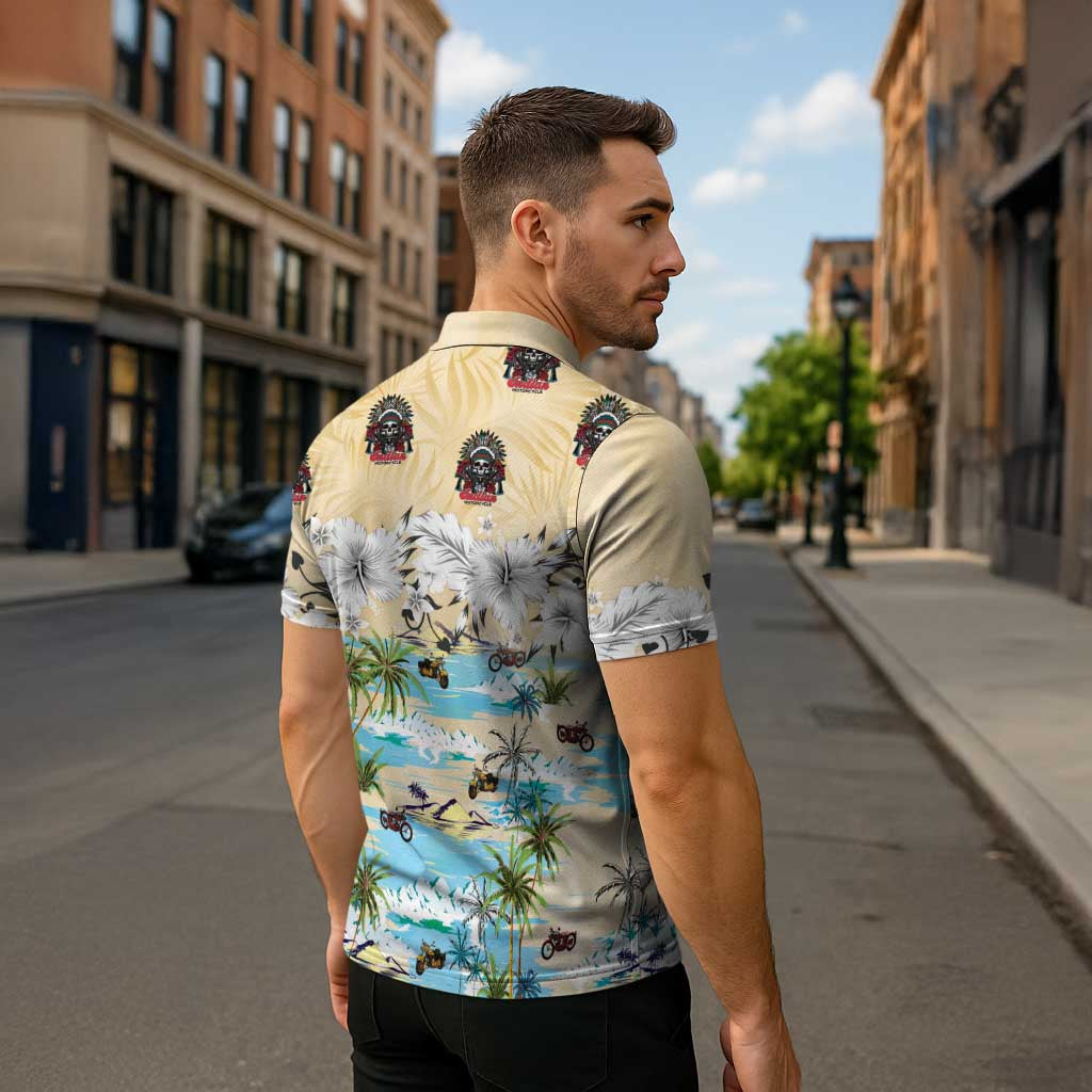 Indian Legendary Motorcycle Zipper Polo Shirt Tropical Style - Wonder Print Shop
