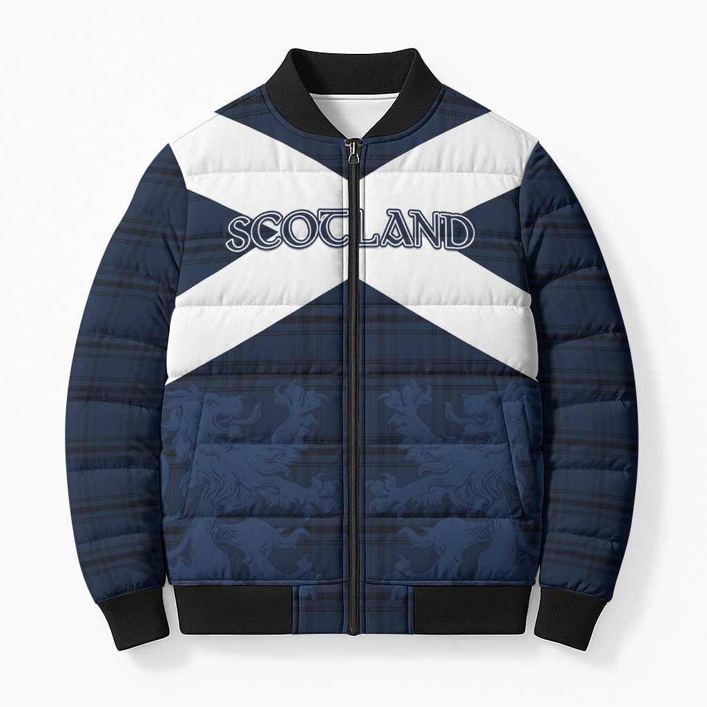 Custom Scotland Tartan Football Bomber Puffer Jacket Flag Style - Wonder Print Shop