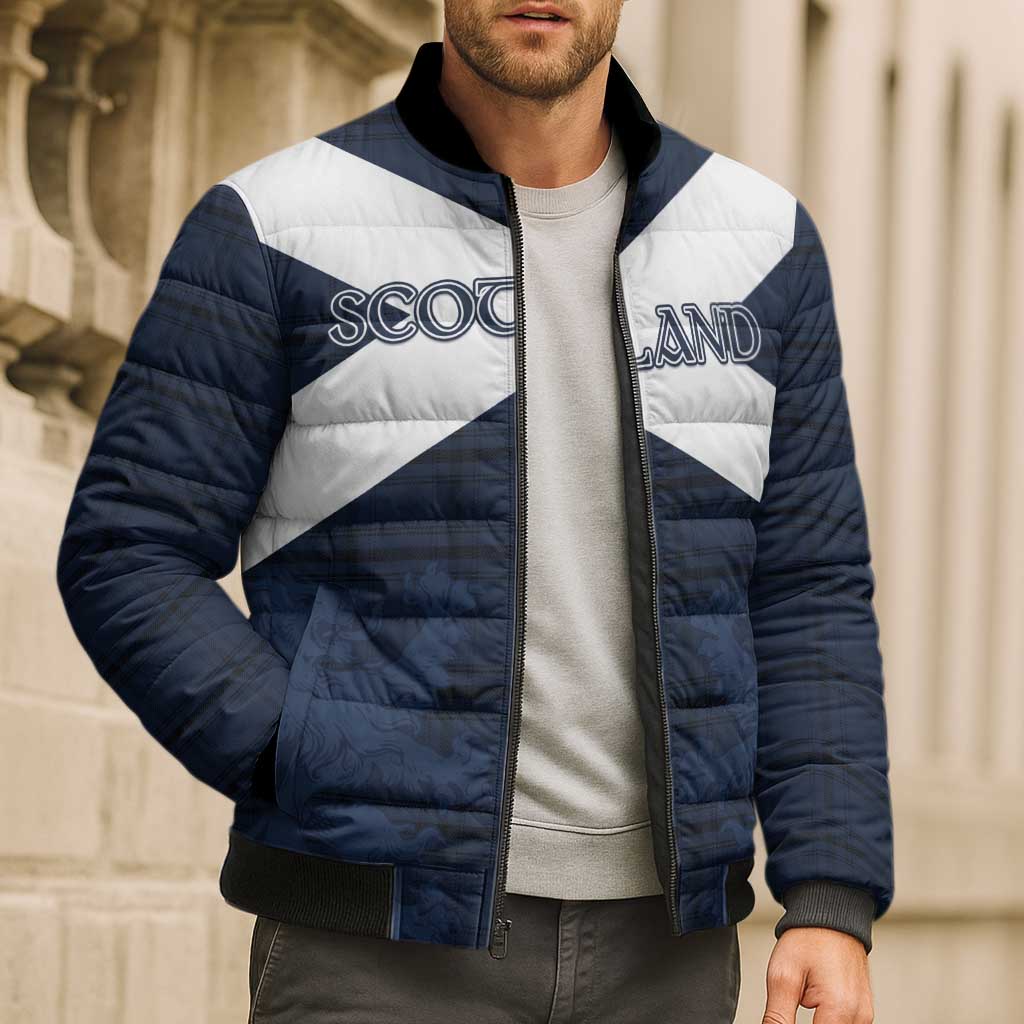 Custom Scotland Tartan Football Bomber Puffer Jacket Flag Style - Wonder Print Shop