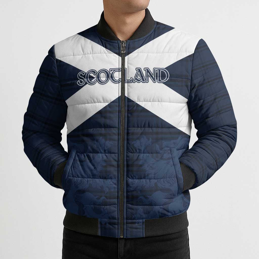 Custom Scotland Tartan Football Bomber Puffer Jacket Flag Style - Wonder Print Shop
