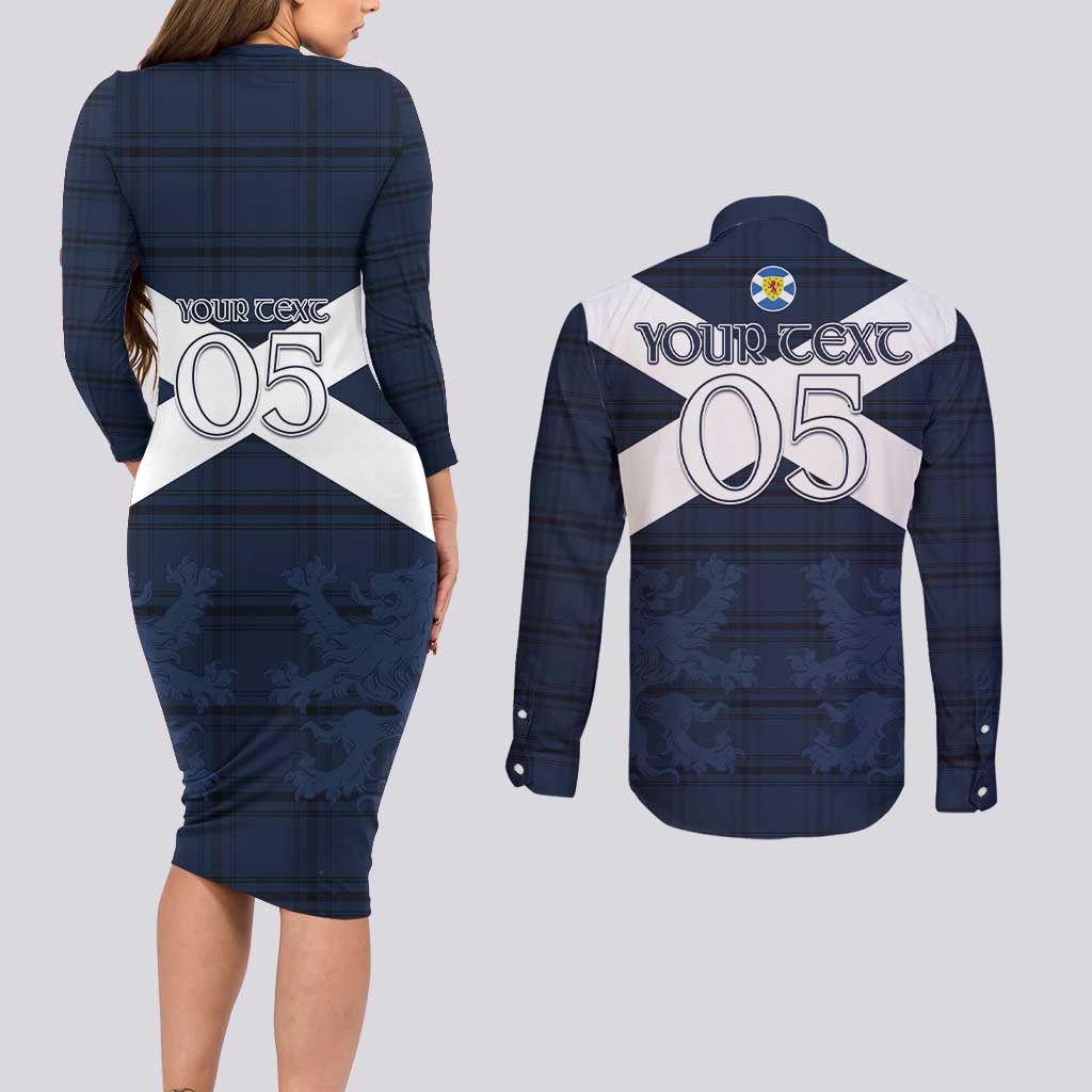 Custom Scotland Tartan Football Couples Matching Long Sleeve Bodycon Dress and Long Sleeve Button Shirt Flag Style - Wonder Print Shop