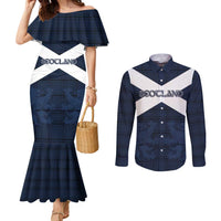 Custom Scotland Tartan Football Couples Matching Mermaid Dress and Long Sleeve Button Shirt Flag Style - Wonder Print Shop
