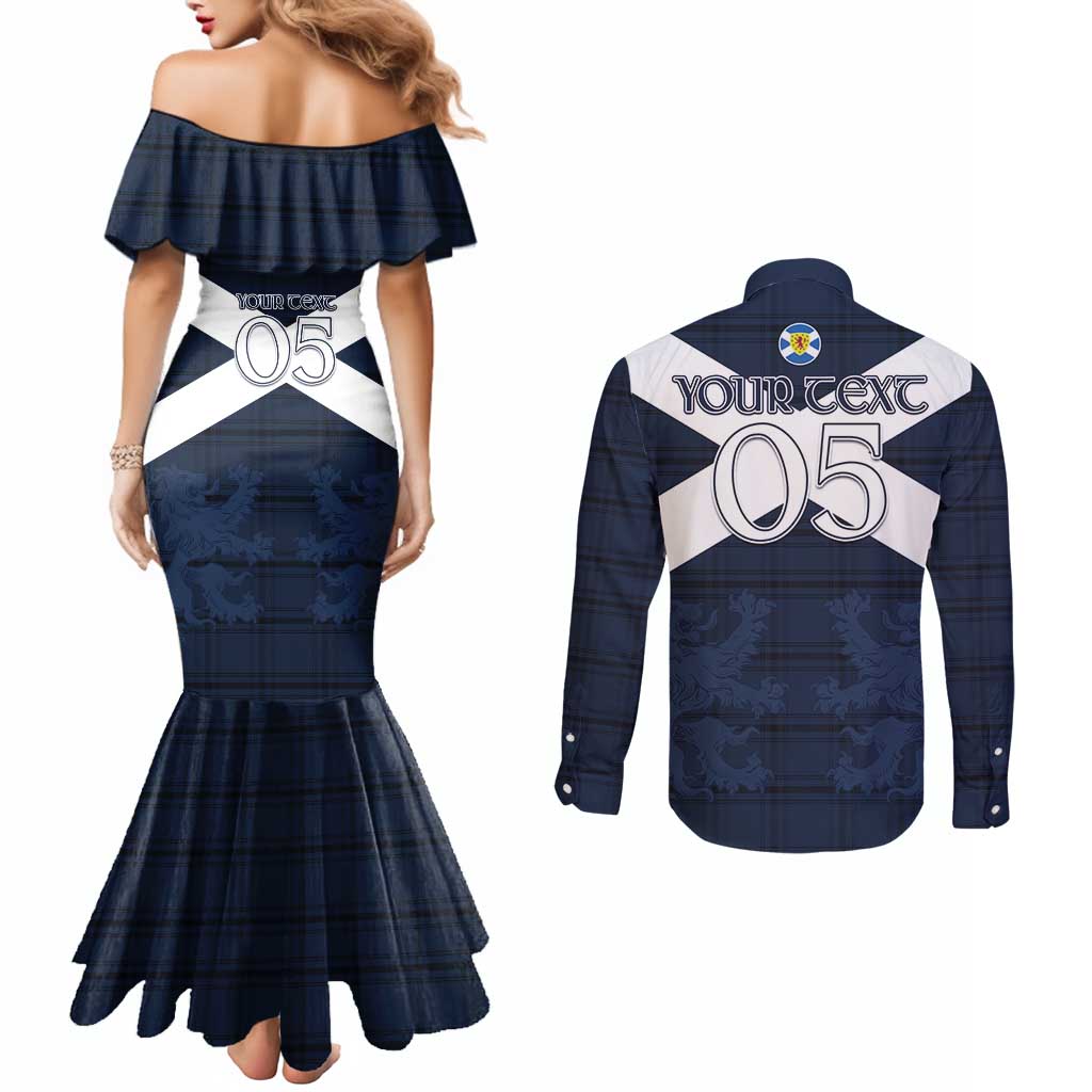 Custom Scotland Tartan Football Couples Matching Mermaid Dress and Long Sleeve Button Shirt Flag Style - Wonder Print Shop