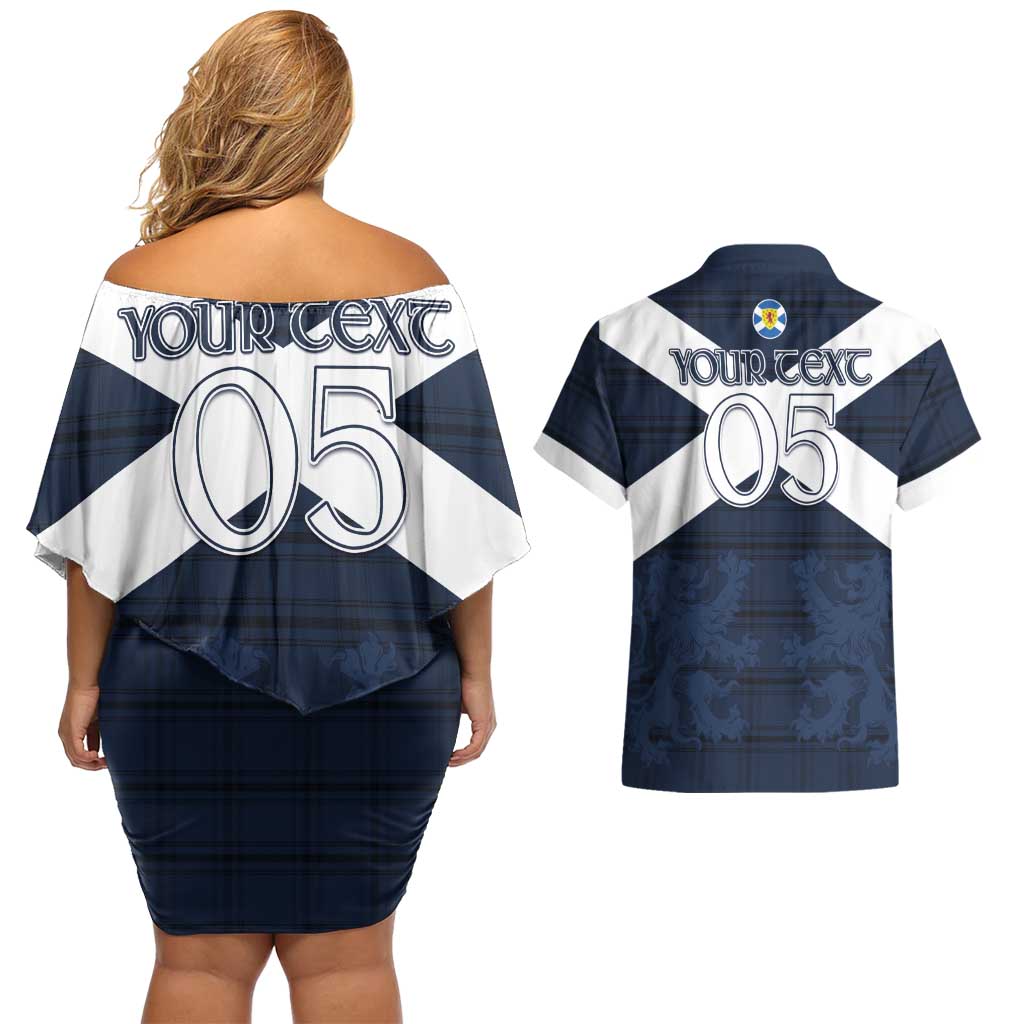 Custom Scotland Tartan Football Couples Matching Off Shoulder Short Dress and Hawaiian Shirt Flag Style - Wonder Print Shop