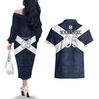 Custom Scotland Tartan Football Couples Matching Off The Shoulder Long Sleeve Dress and Hawaiian Shirt Flag Style - Wonder Print Shop