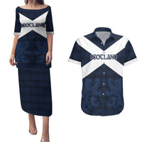 Custom Scotland Tartan Football Couples Matching Puletasi and Hawaiian Shirt Flag Style - Wonder Print Shop