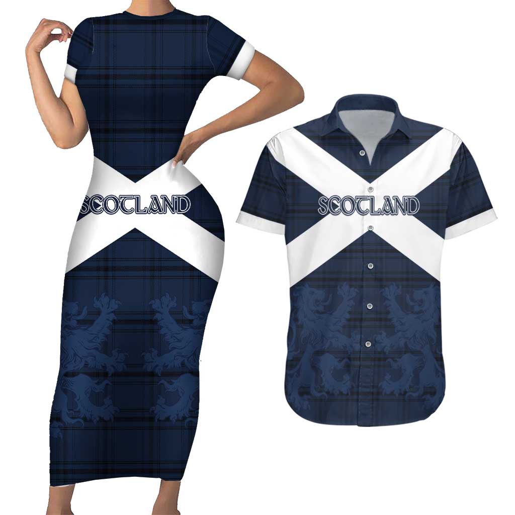 Custom Scotland Tartan Football Couples Matching Short Sleeve Bodycon Dress and Hawaiian Shirt Flag Style - Wonder Print Shop