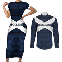 Custom Scotland Tartan Football Couples Matching Short Sleeve Bodycon Dress and Long Sleeve Button Shirt Flag Style - Wonder Print Shop