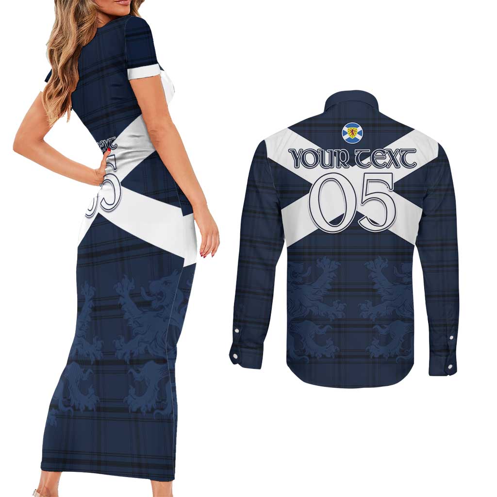 Custom Scotland Tartan Football Couples Matching Short Sleeve Bodycon Dress and Long Sleeve Button Shirt Flag Style - Wonder Print Shop