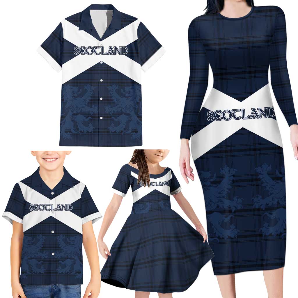 Custom Scotland Tartan Football Family Matching Long Sleeve Bodycon Dress and Hawaiian Shirt Flag Style - Wonder Print Shop