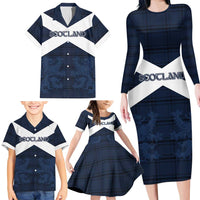 Custom Scotland Tartan Football Family Matching Long Sleeve Bodycon Dress and Hawaiian Shirt Flag Style - Wonder Print Shop