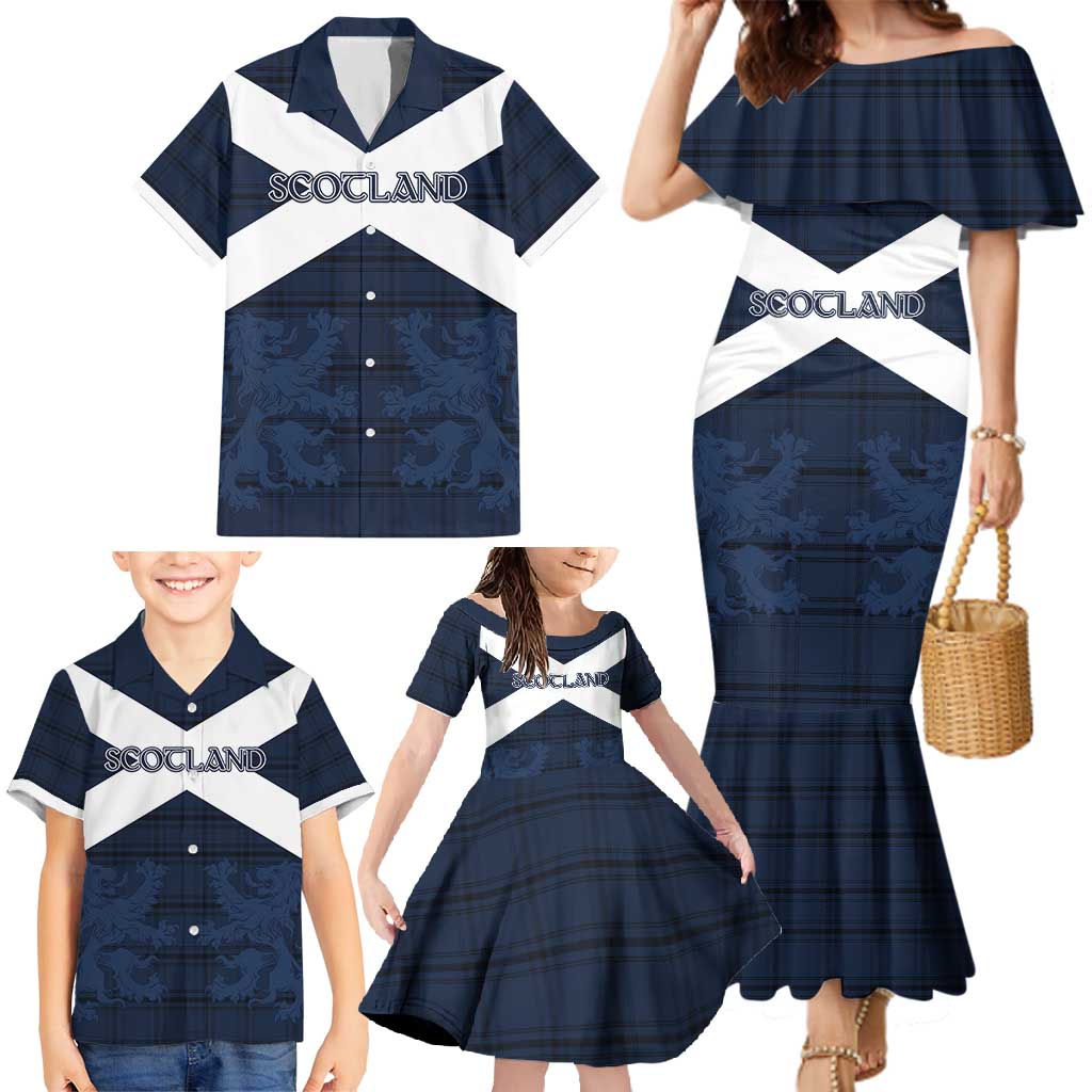 Custom Scotland Tartan Football Family Matching Mermaid Dress and Hawaiian Shirt Flag Style - Wonder Print Shop
