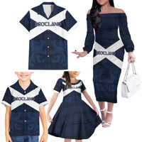 Custom Scotland Tartan Football Family Matching Off The Shoulder Long Sleeve Dress and Hawaiian Shirt Flag Style - Wonder Print Shop