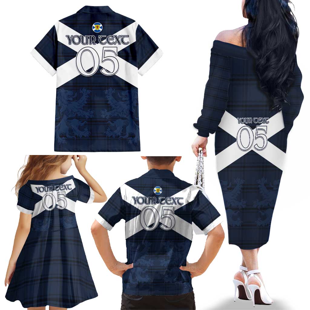 Custom Scotland Tartan Football Family Matching Off The Shoulder Long Sleeve Dress and Hawaiian Shirt Flag Style - Wonder Print Shop